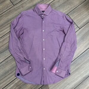 Hugo Boss Mens Regular Fit Red, Pink  & White Checkered Dress Shirt Size Medium